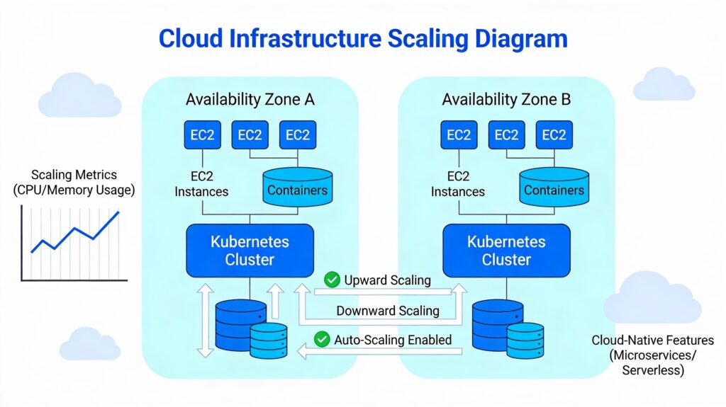 Cloud infrastructure scaling with auto-scaling and elastic resource allocation