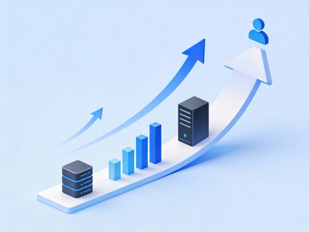 System scalability growth representing increased demand and capacity over time
