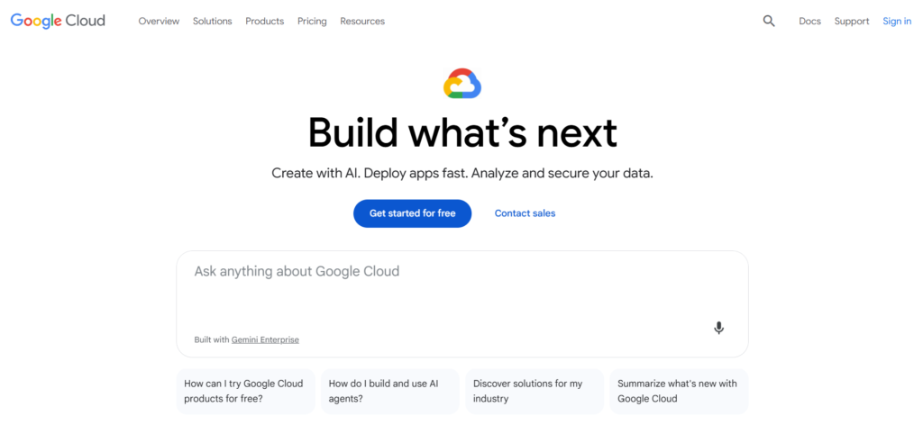 google cloud homepage